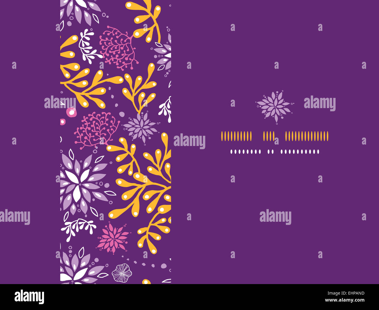 Purple and gold underwater plants frame horizontal seamless pattern ...