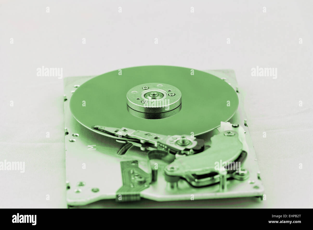 Open computer hard drive on white background Stock Photo