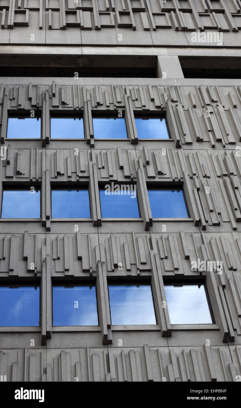 Brutalism architecture example of wall texture and windows, medical building in University of Toronto, street view Stock Photo