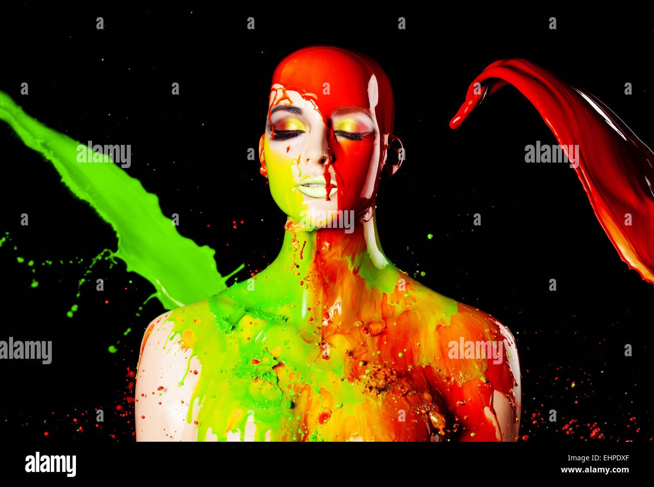 paint splash on manekin head Stock Photo