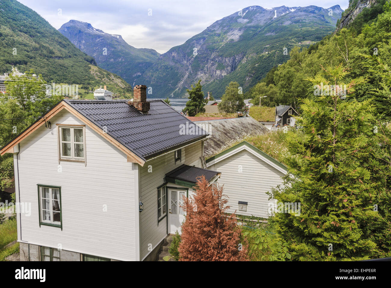 Houses In Geiranger Norway Stock Photo Alamy