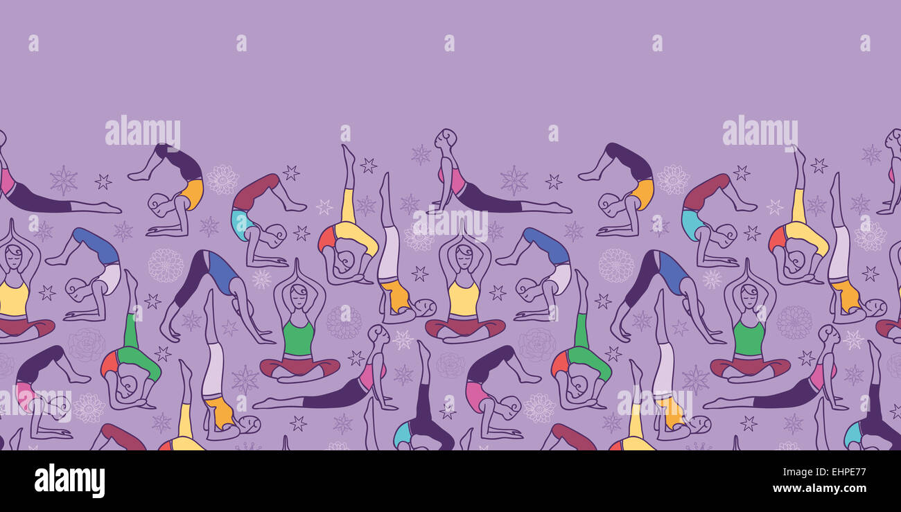 Yoga poses horizontal seamless pattern background border Stock Photo