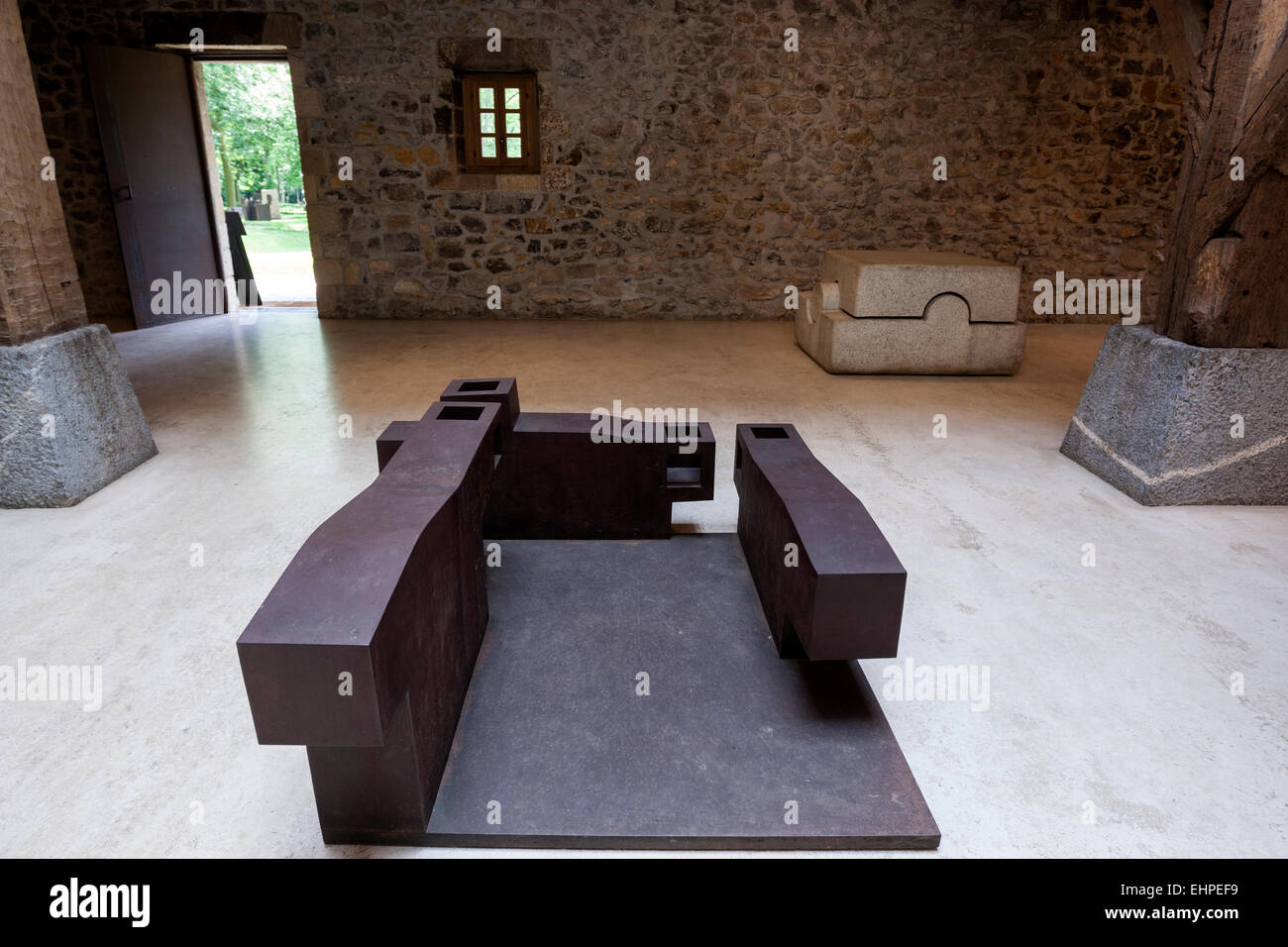 Elogio de la arquitectura XIV . Modern sculptures of Eduardo Chillida Juantegui in the Chillida Leku museum. Stock Photo