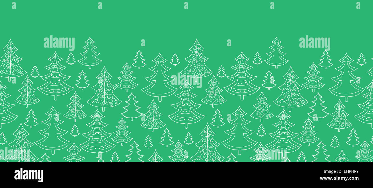 Doodle Christmas trees horizontal seamless pattern background Stock ...