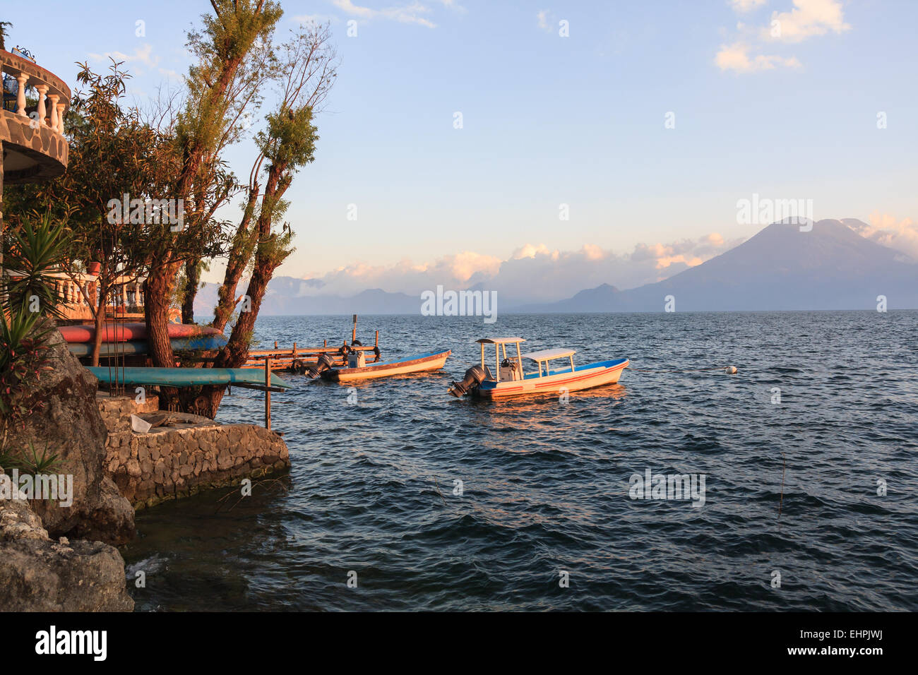 View of Toliman volcano on the atitlan lake, Guatemala Stock Photo