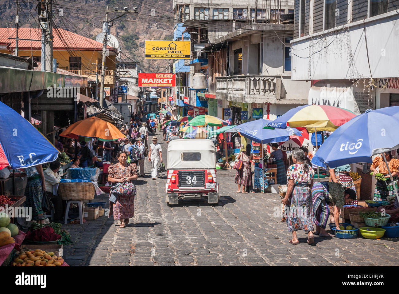 Street near the market and the church of San Pedro la Laguna, Guatemala