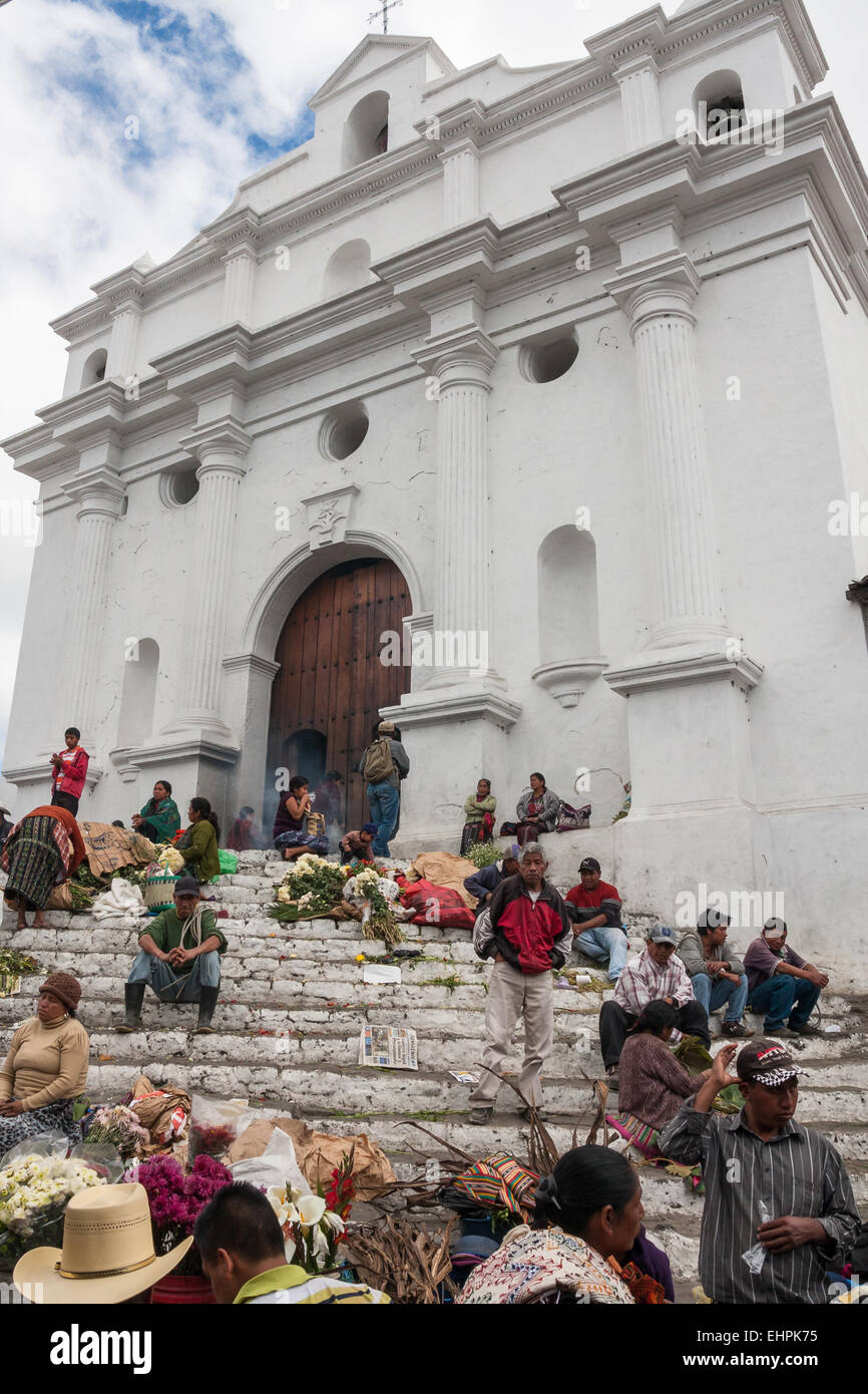 On the front of the Santo Tomas church in Chichicastenango, Guatemala Stock Photo