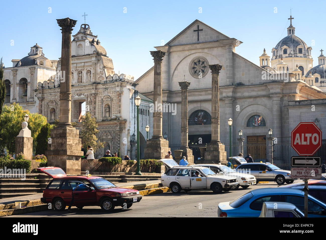 Centro América Park and iglesia del espiritu santo in Xela (also known as Quetzaltenango), second largest city of Guatemala Stock Photo