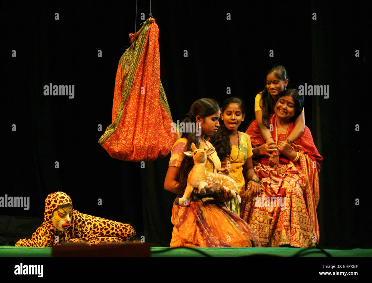 Artists of Komali Kalasamithi perform Atma Geetham with conservation of nature theme on October 27,2012 in Hyderabad,India. Stock Photo