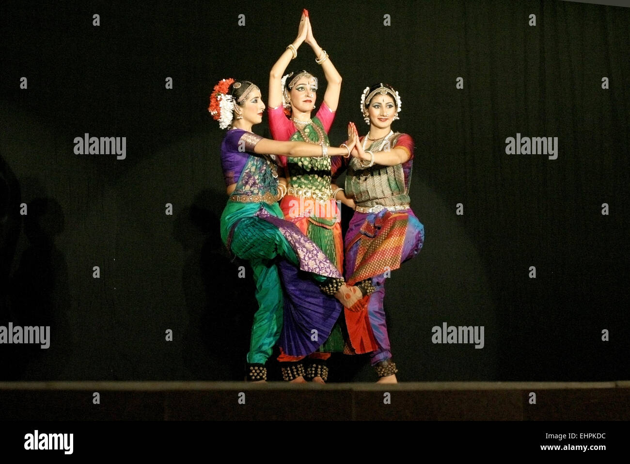 Jyotsna Shourie disciples  perform Bharatanatyam Face to Face of Sita and Draupadi dance on November 06,2012 in Hyderabad,India. Stock Photo