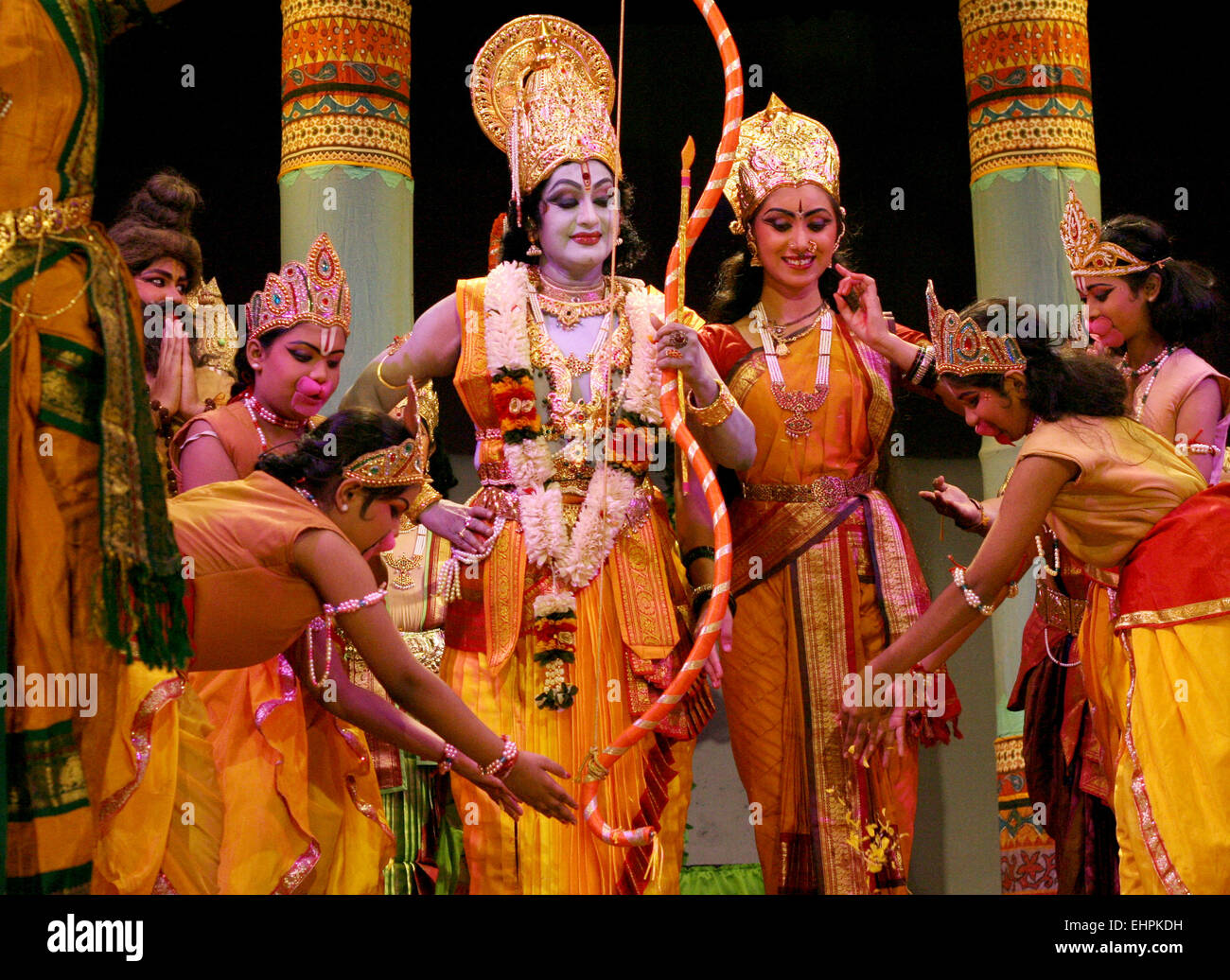 sobhanaidu Kuchipudi dancer perform as Rama in Jagadanandakaraka Ramayana dance ballet on November 18,2012 in Hyderabad,India. Stock Photo