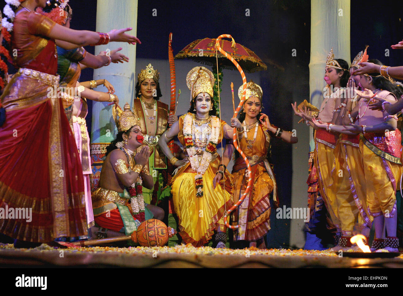 sobhanaidu Kuchipudi dancer perform as Rama in Jagadanandakaraka Ramayana dance ballet on November 18,2012 in Hyderabad,India. Stock Photo