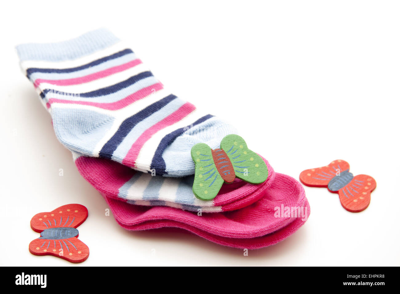 Child socks with butterflies Stock Photo
