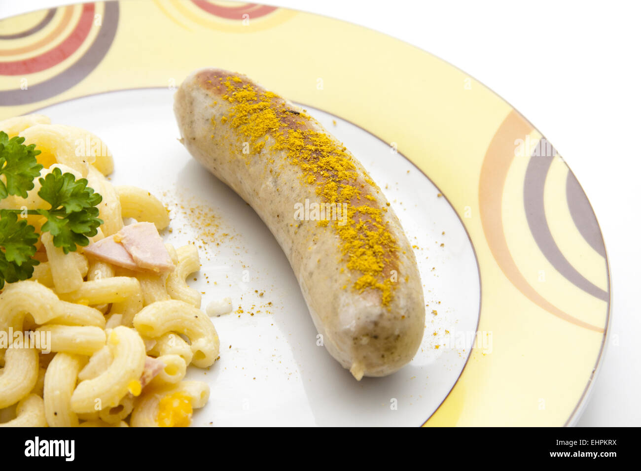 Fresh fried sausage with curry Stock Photo