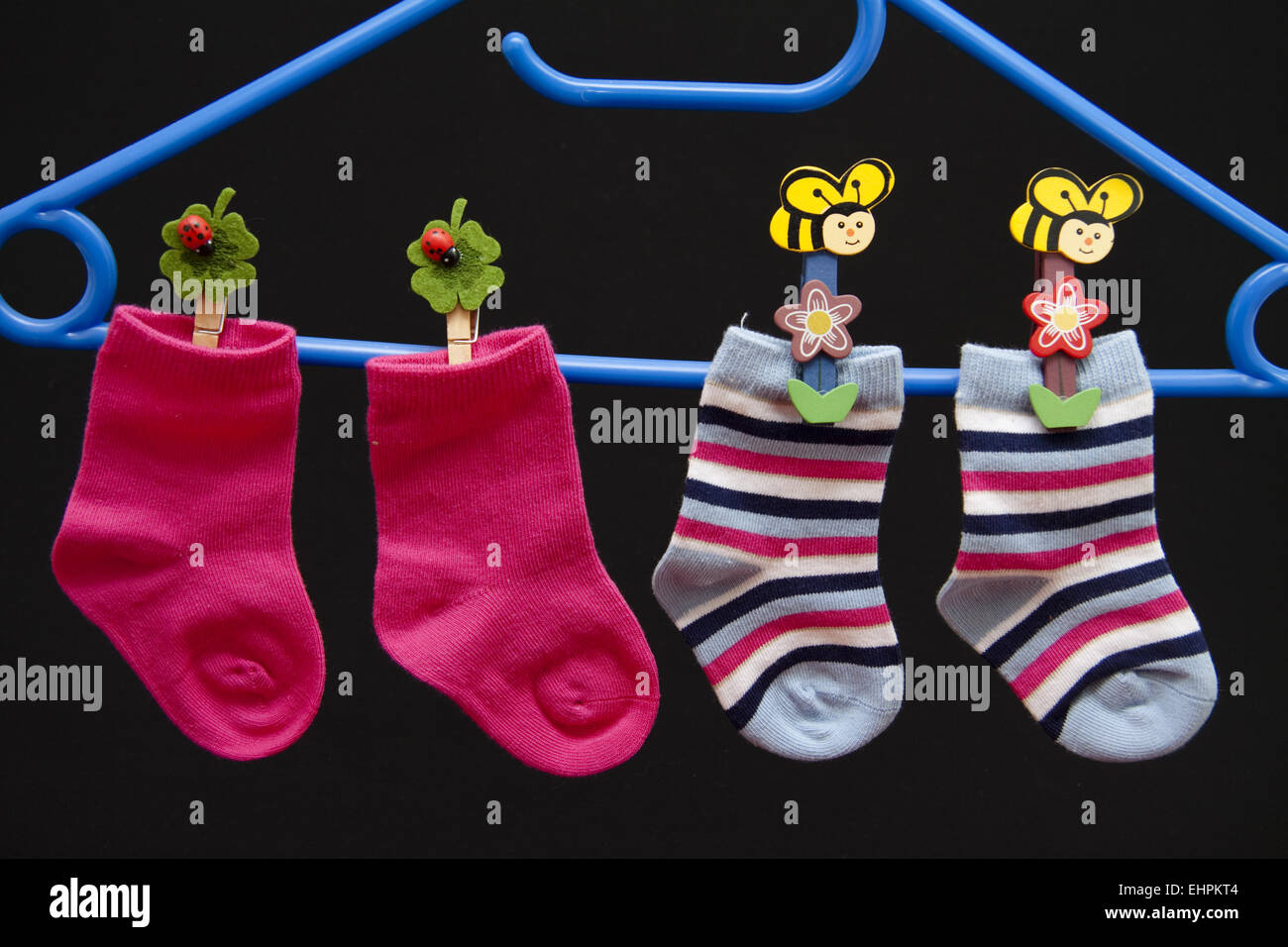Child socks with clips Stock Photo