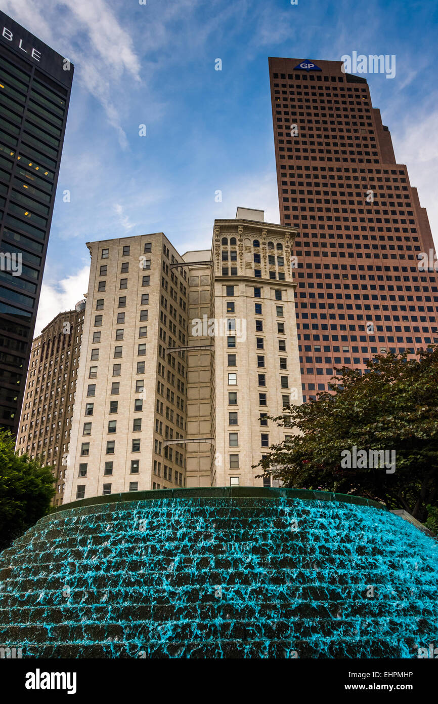 Fountains and buildings at Woodruff Park in downtown Atlanta,