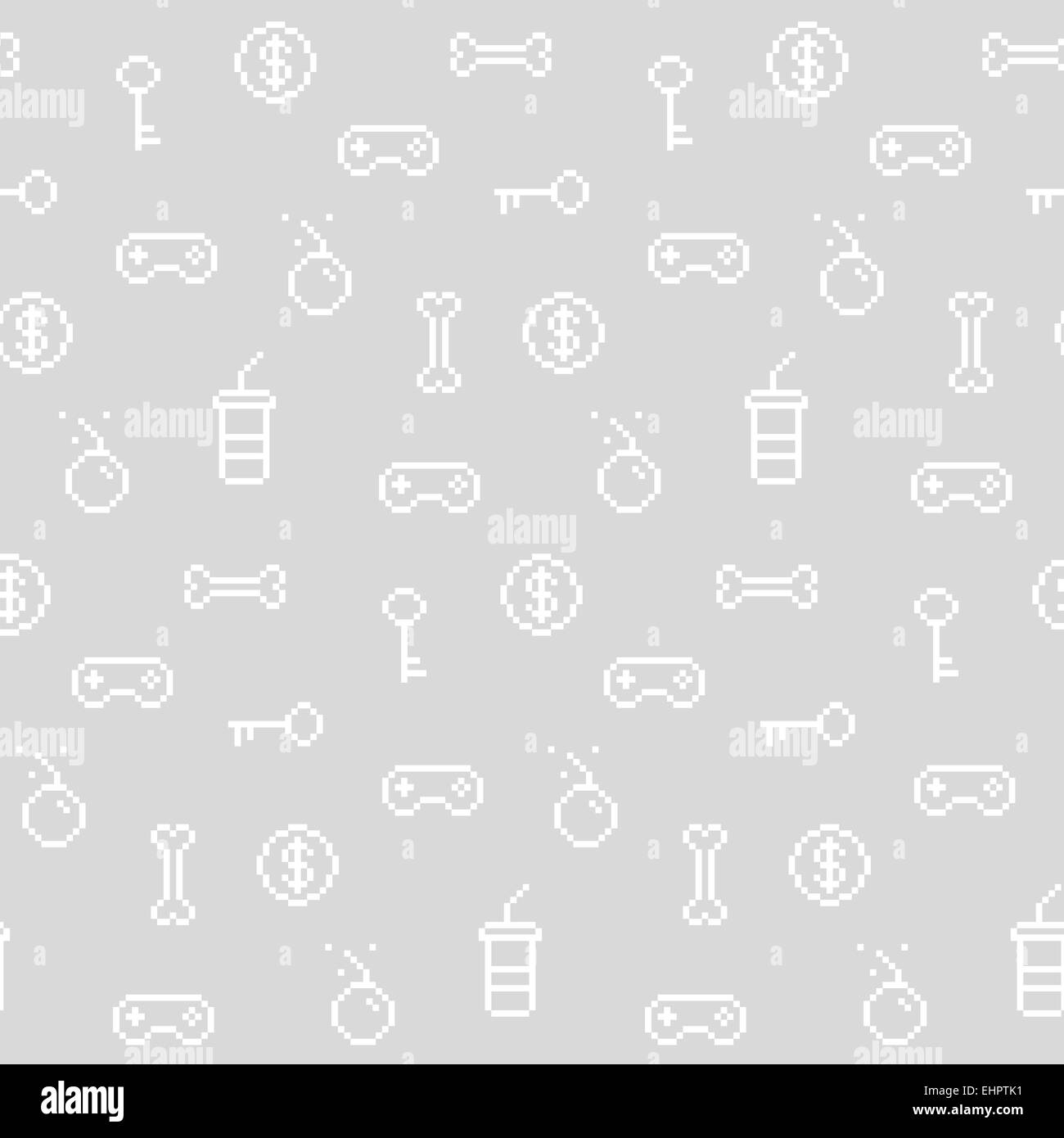 Seamless old school gaming inspired pattern, game icons, achievements, 90s background Stock Photo