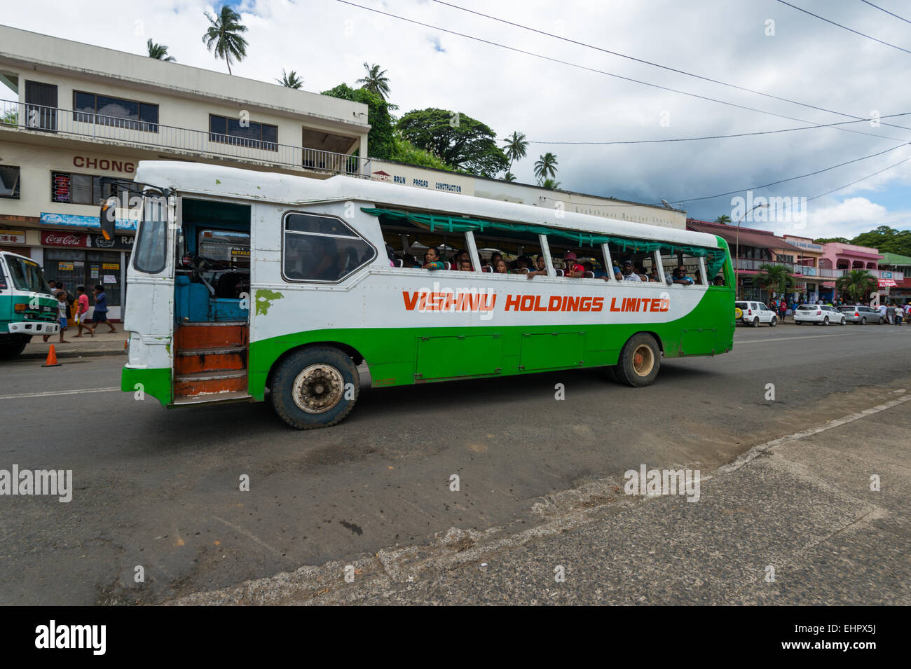 A bus carrying locals in SavuSavu Fiji. Stock Photo