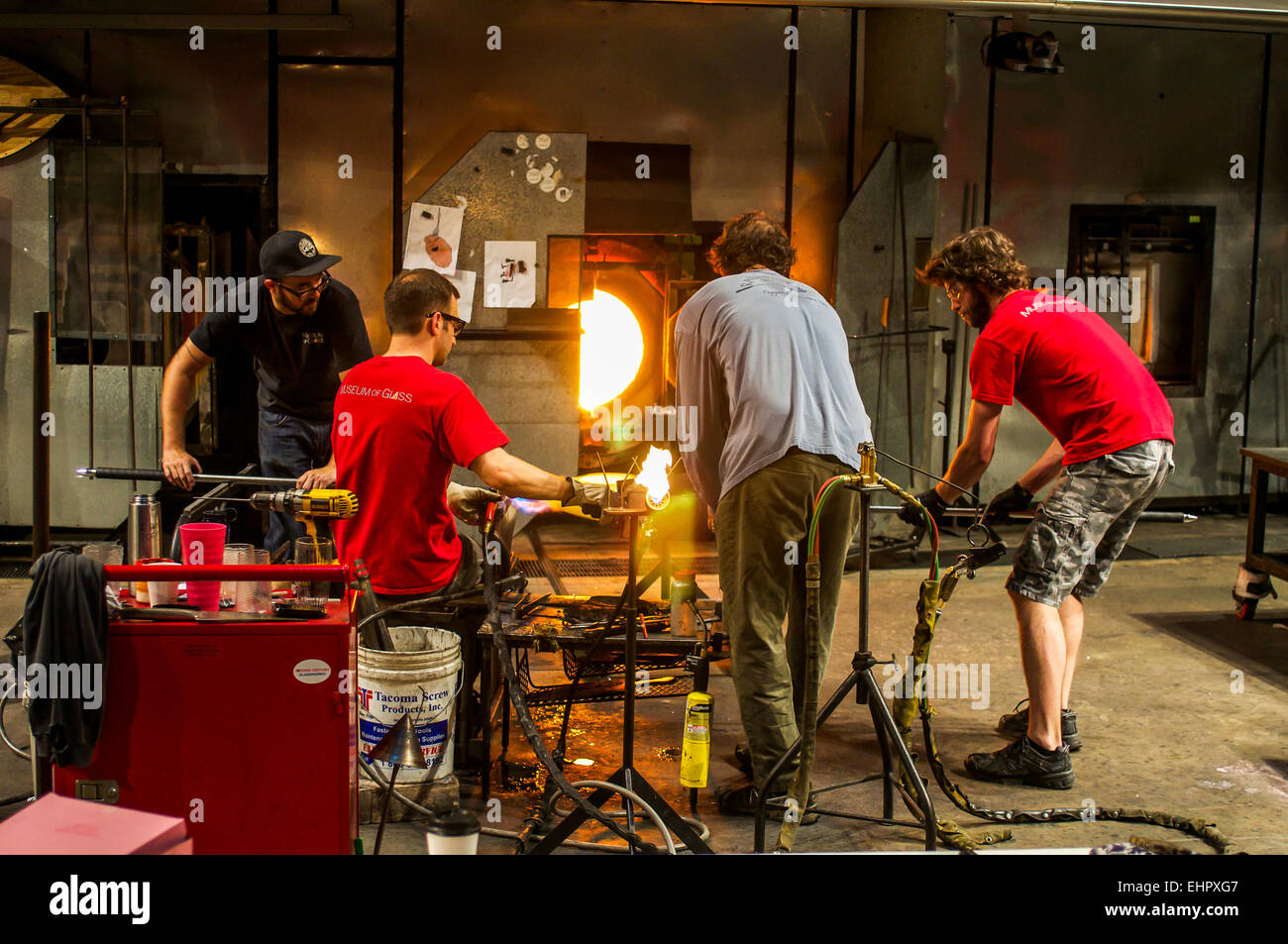 Glass blowers in Washington at the Glass Museum Stock