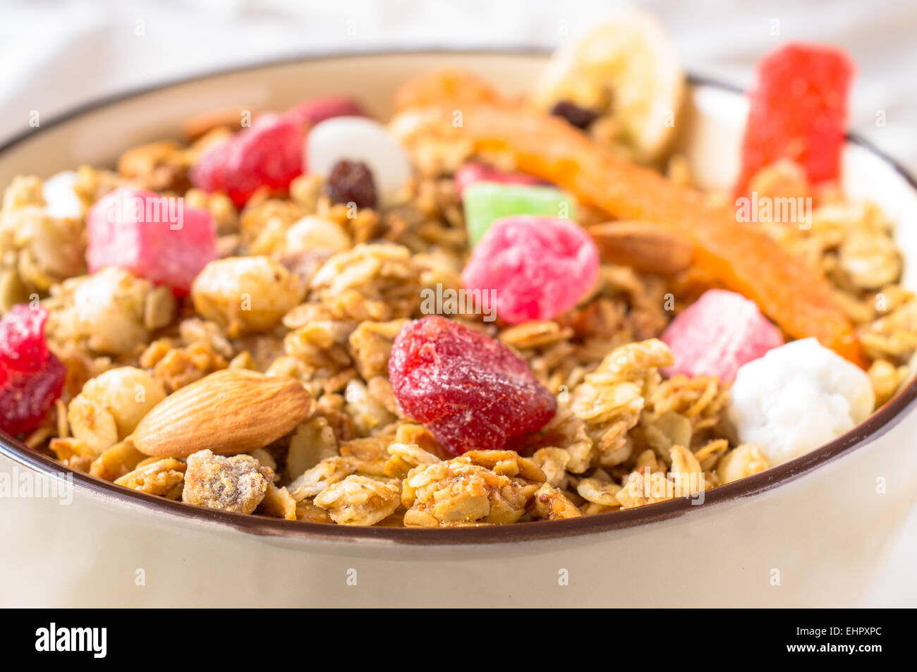 Muesli with dried fruit, candy, berries and nuts Stock Photo Alamy
