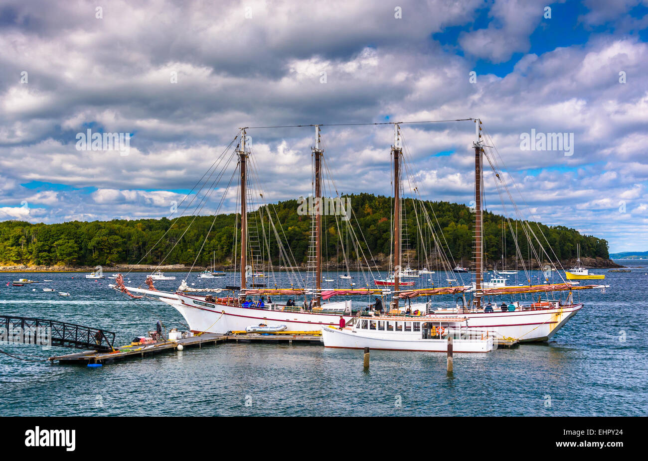 Sailing ship in the harbor at Bar Harbor, Maine Stock Photo Alamy