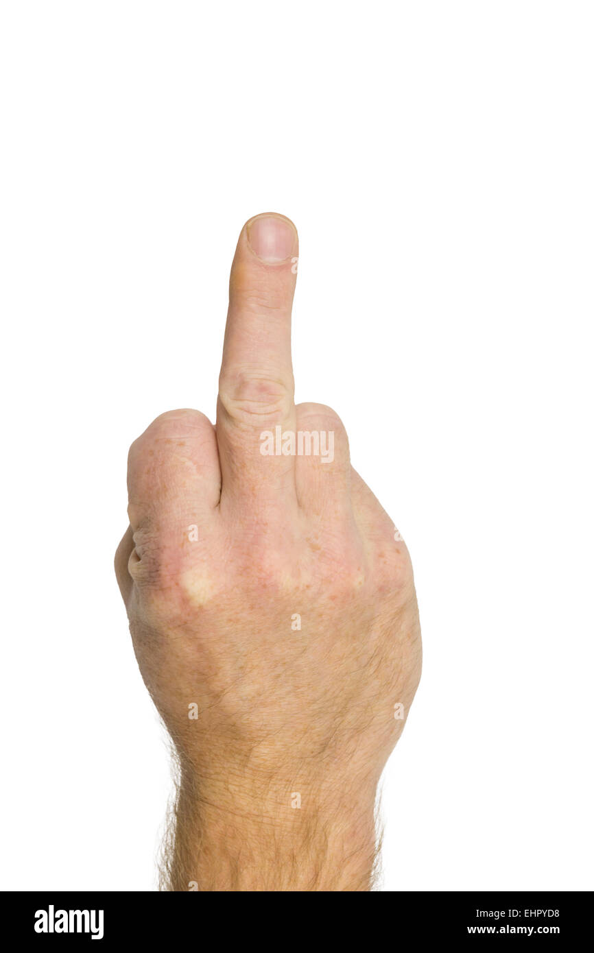Middle finger showing a sign Stock Photo