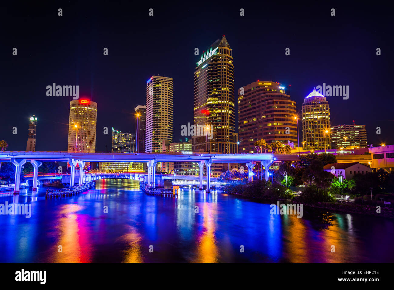 The Skyline And Bridges Over The Hillsborough River At Night In