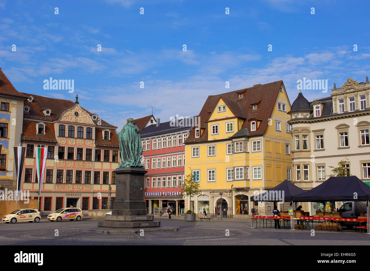 Coburg, Marktplatz, Prince Albert memorial, Market Square, Upper Franconia, Franconia, Bavaria, Germany, Europe. Stock Photo