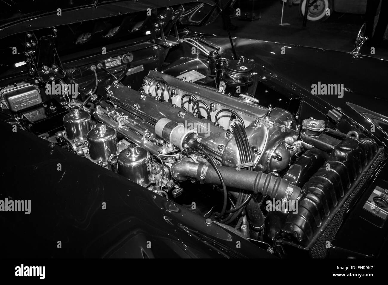 Engine of a Jaguar XK150 Roadster 3.4S, 1959 Stock Photo