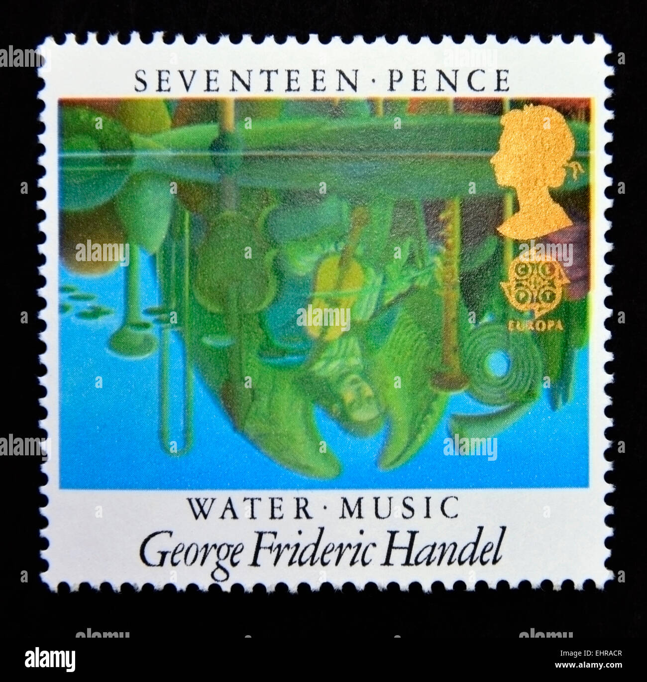 Postage stamp. Great Britain. Queen Elizabeth II. 1985. Europa. European Music Year. British Composers. 'Water Music'. 17p. Stock Photo