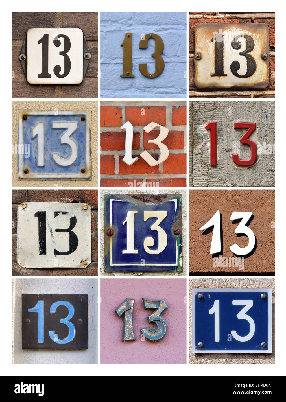 Number 13 - Collage of House Numbers Thirteen Stock Photo