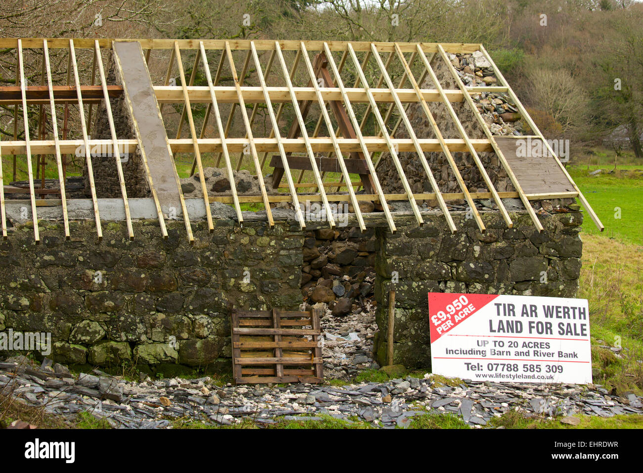 Gwynedd, Snowdonia National Park, Cwm Pennant old barn being restored
