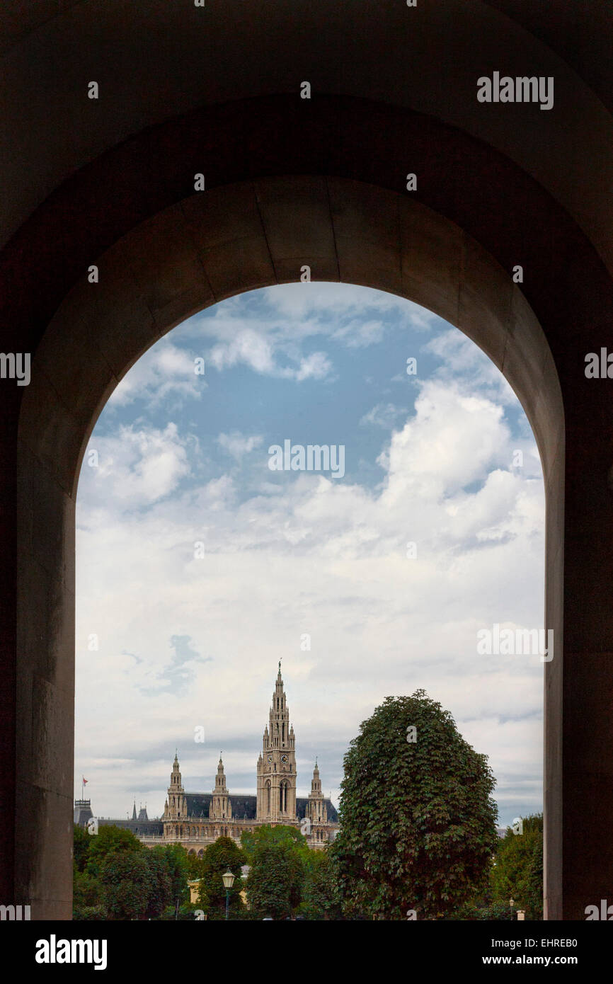 View through arch of Rathaus in Hofburg, Vienna Stock Photo