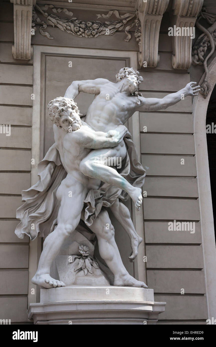 Statue of Hercules fighting Antaeus, Michaelertor, Hofburg, Vienna Stock Photo