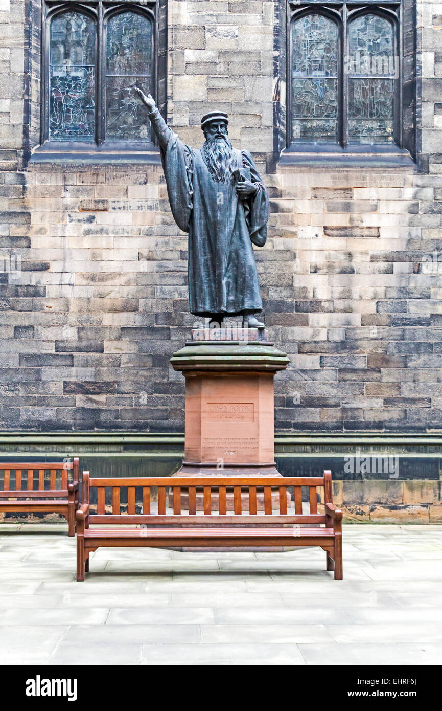 Stature of John Knox in The General Assembly Hall of the Church of Scotland in Mound Place central Edinburgh Scotland Stock Photo