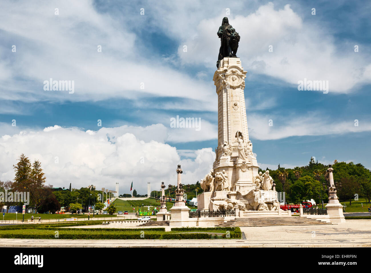 Marques Statue with Lion in Lisbon, Portugal Stock Photo Alamy