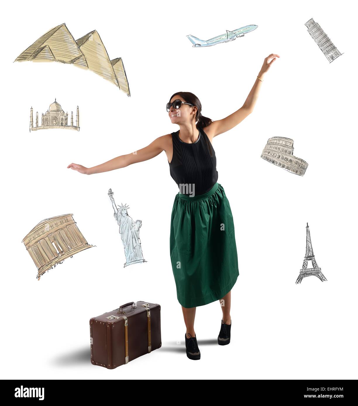 Happy tourist girl fly hi-res stock photography and images - Alamy