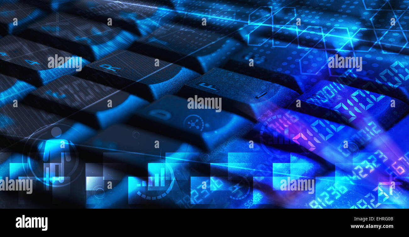 Keyboard with glowing programming codes Stock Photo - Alamy