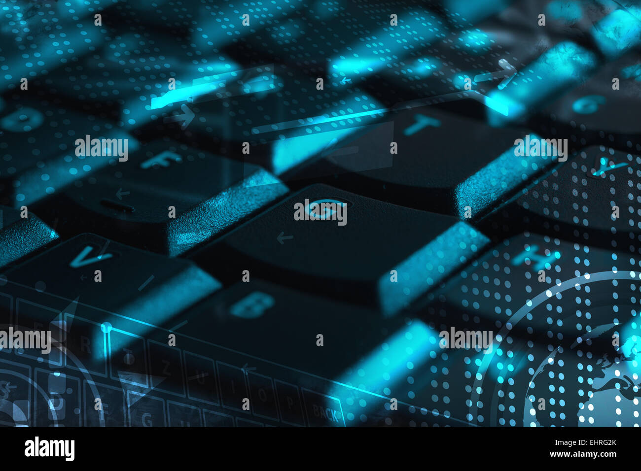 Keyboard with glowing icons Stock Photo - Alamy
