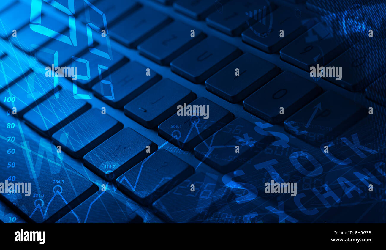 Keyboard with glowing business icons Stock Photo - Alamy