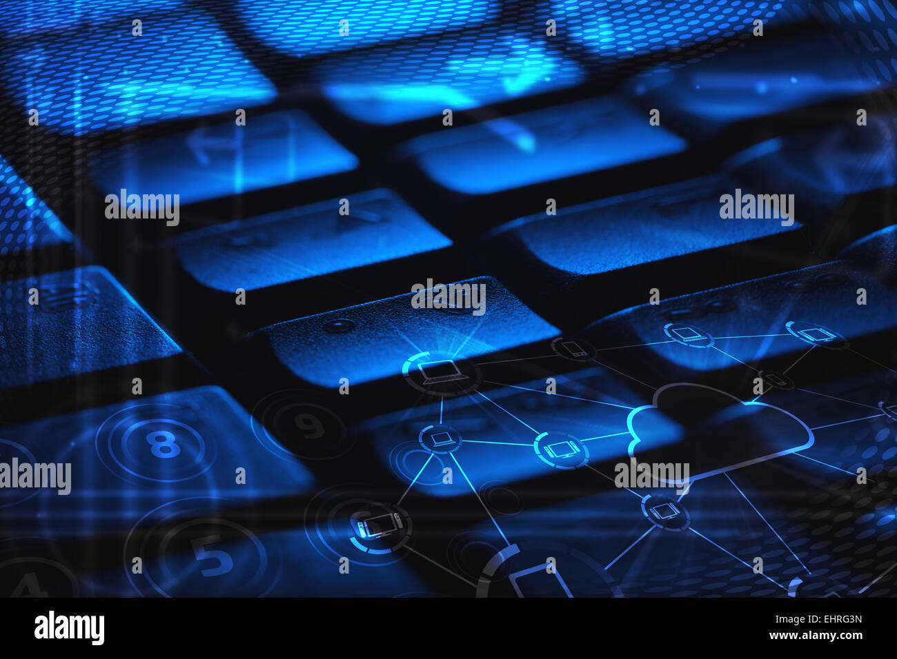 Keyboard with glowing cloud technology icons Stock Photo - Alamy