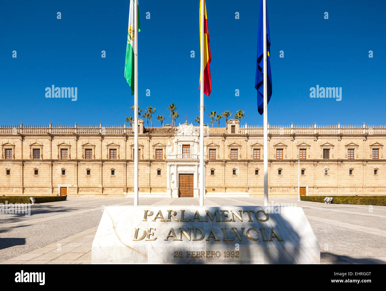 Seville Spain. Parliament of Andalusia in historic Hospital de las Cinco Llagas building. Autonomous regional government. Stock Photo