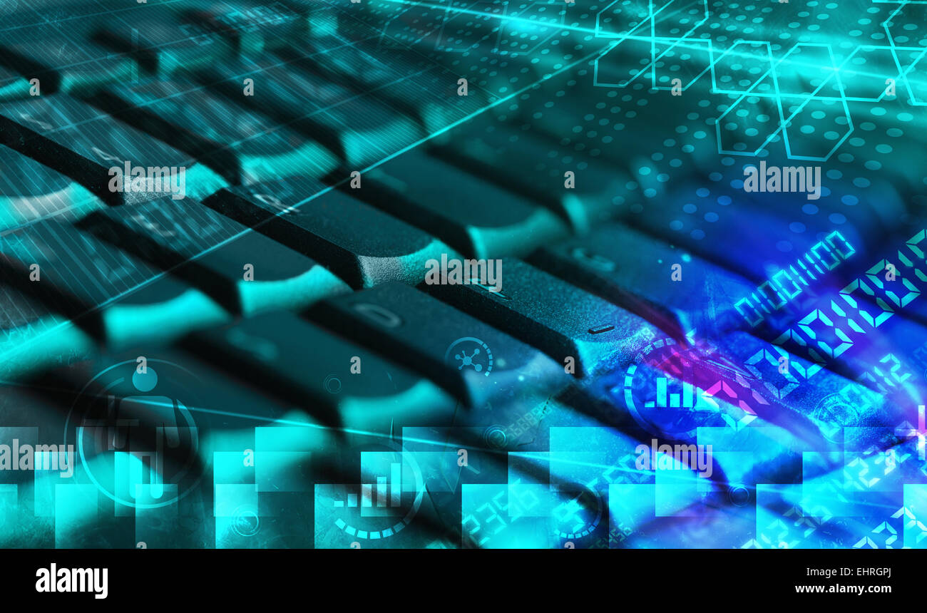 Keyboard with glowing programming codes Stock Photo - Alamy
