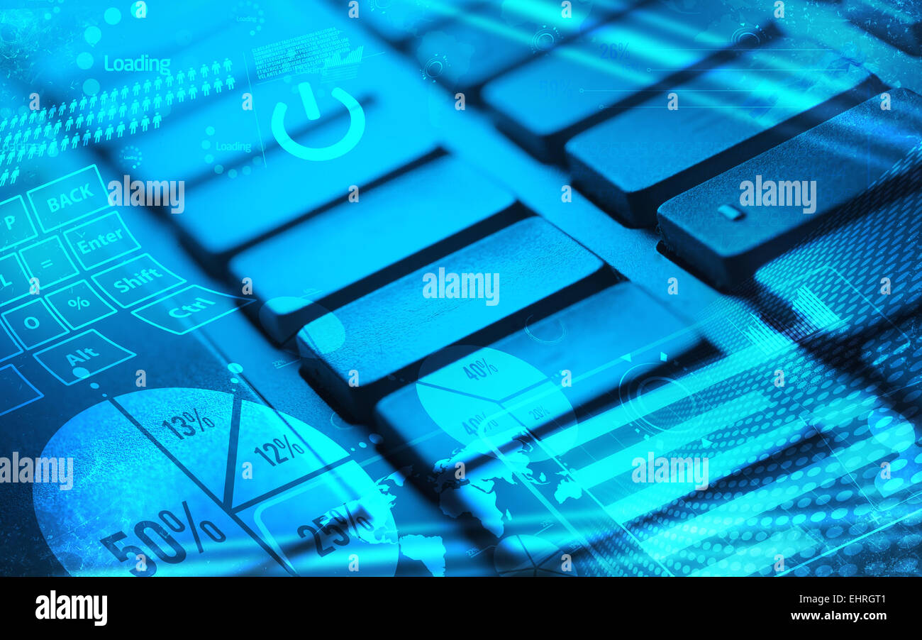 Keyboard with glowing charts Stock Photo - Alamy