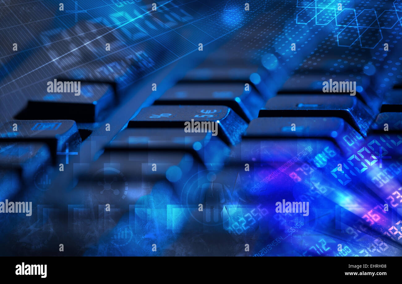 Keyboard with glowing programming codes Stock Photo - Alamy