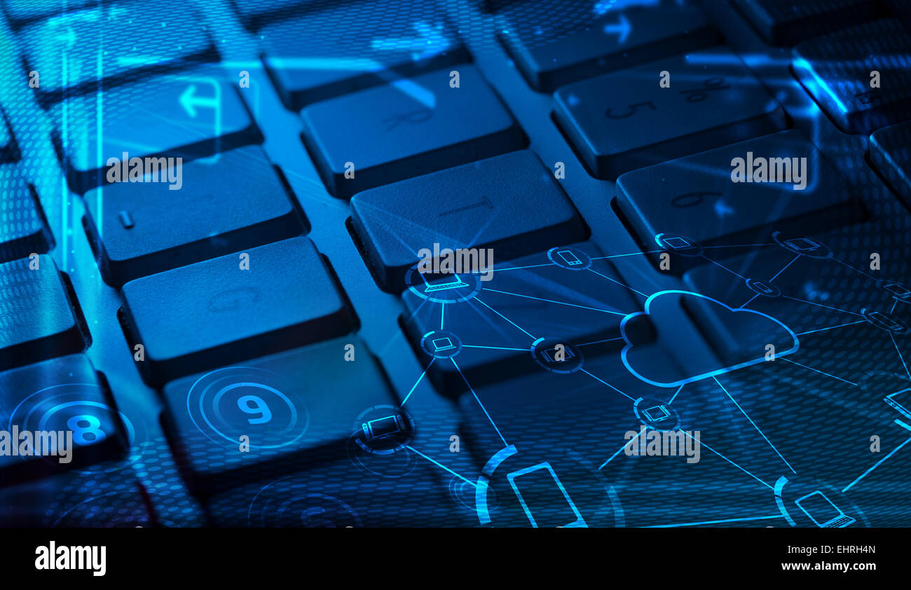 Keyboard with glowing cloud technology icons Stock Photo - Alamy