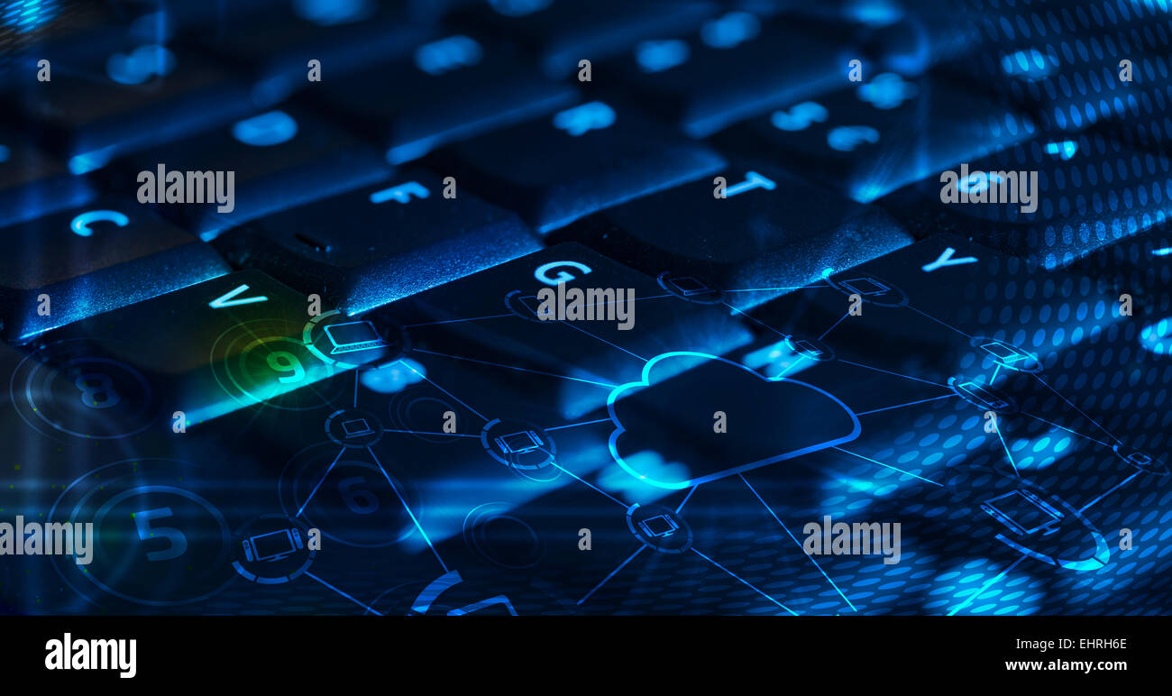 Keyboard with glowing cloud technology icons Stock Photo - Alamy