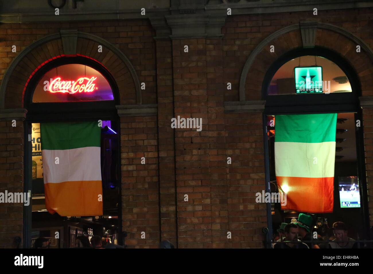 Sydney, Australia. 17th March, 2015. Irish revellers celebrated St Patrick’s Day in Sydney by getting drunk at pubs. Pictured is the 3 Wise Monkeys pub at 555 George Street. Credit:  Richard Milnes/Alamy Live News Stock Photo