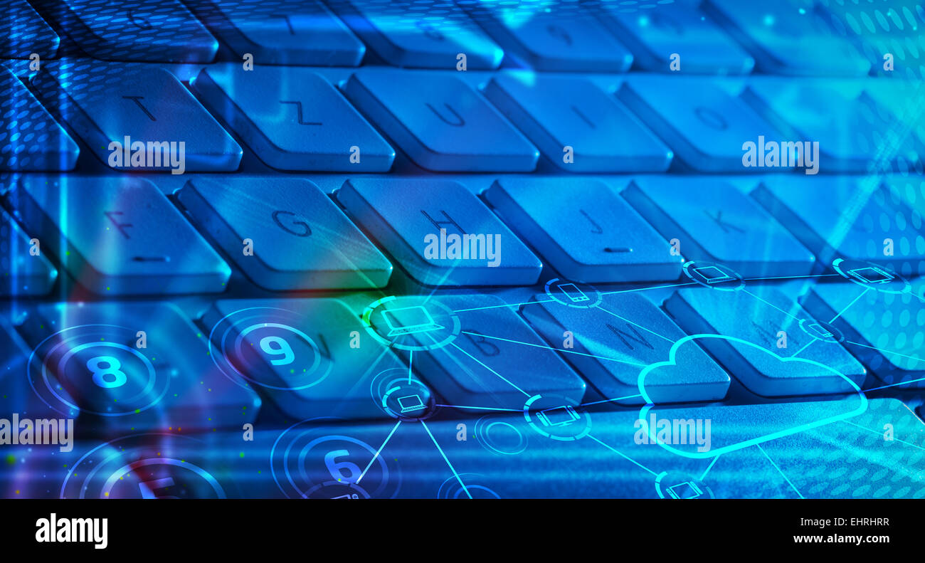 Keyboard With Glowing Cloud Technology Icons Stock Photo - Alamy