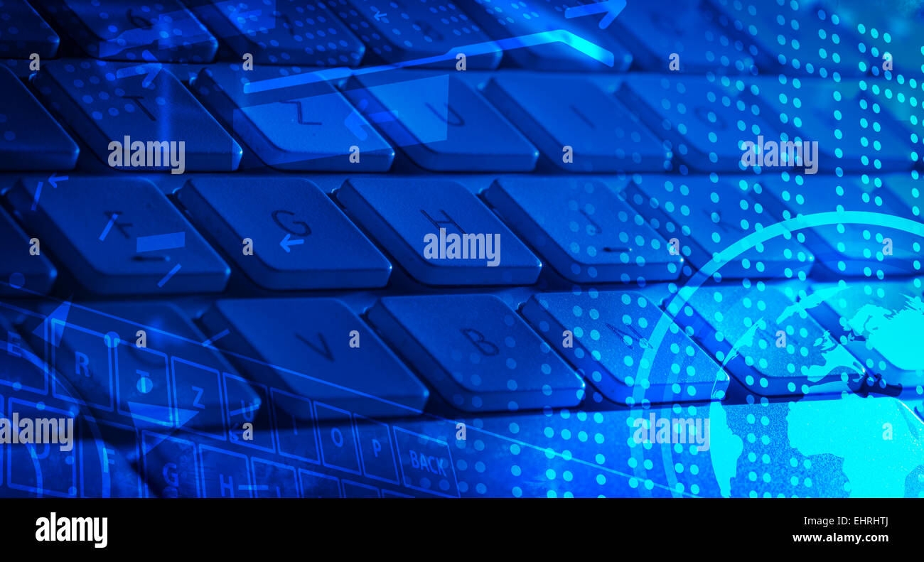Keyboard with glowing icons Stock Photo - Alamy